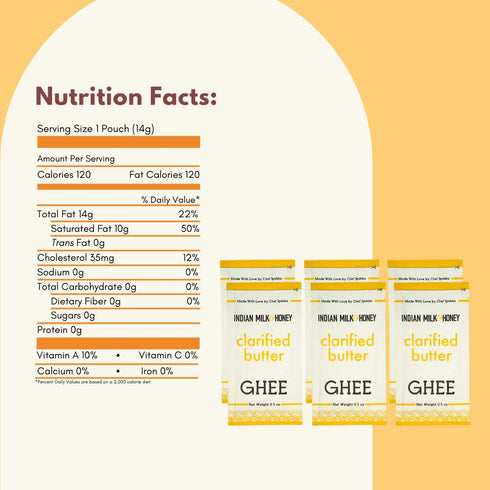 Original Grass-Fed Ghee Butter by Indian Milk & Honey, 0.5 Ounce Sachets (Pack of 6), Lactose & Gluten Free