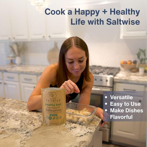 100% (7.05 (Pack 2)) SaltWise Salicornia White Salt Low Sodium Salt Substitute, Plant-Based Mineral Salt, Kosher