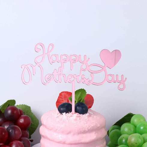 10pcs Happy Mothers Day Cake Toppers Acrylic Picks for Mothers Day Birthday Cake Decoration - Rose Gold