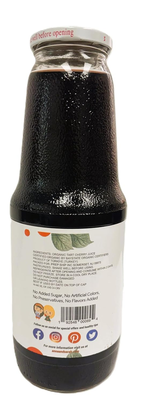 33.8 Oz (4 Pack) Anna and Sarah Organic Tart Cherry Juice - USDA Organic Certified - Glass Bottle No Sugar Added, No