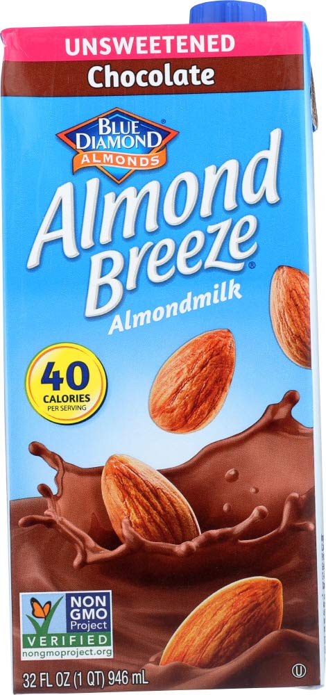 Blue Diamond Almond Breeze Unsweetened Almond Milk, Chocolate 32 fl oz (Pack