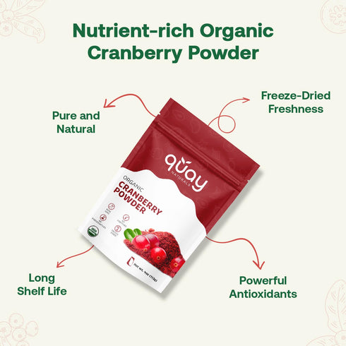 4oz Quay Naturals Organic Cranberry Juice Powder, | Made from US-Sourced Cranberries | USDA Organic, Freeze-Dried
