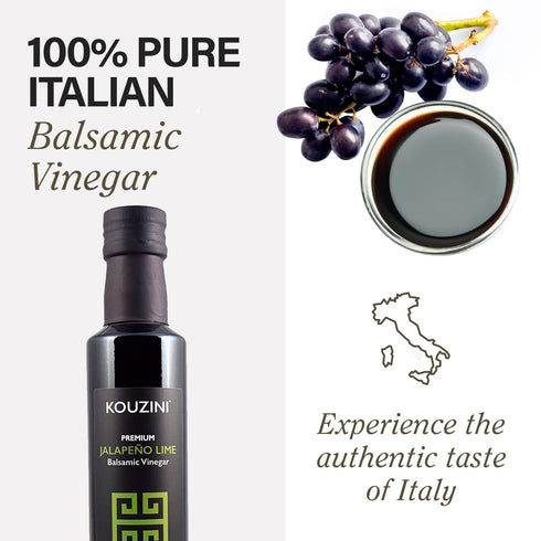 250ml Kouzini Ultra Premium Jalapeno Lime Balsamic Vinegar, Aged Balsamic Vinegars from Modena, Italy, Premium, Smooth