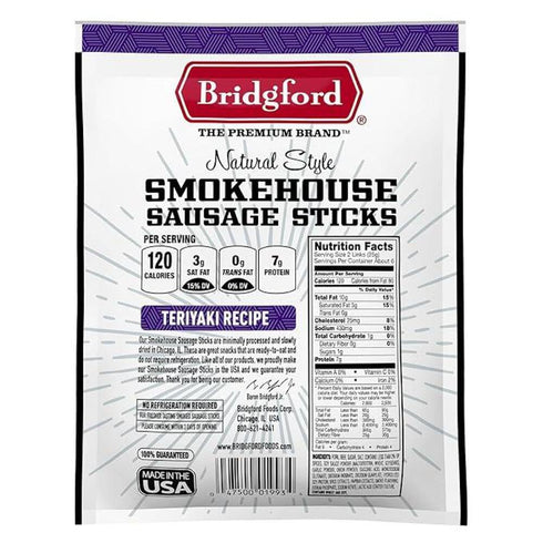Teriyaki Flavor Bridgford Sausage Sticks - Savory Snack
