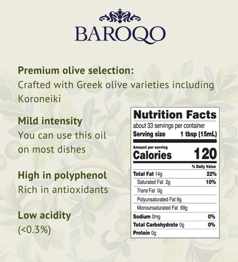 BAROQO 3L 101.44 Oz Mediterranean Olive Oil Extra Virgin Olive Oil Bag in Box, Cold Pressed Extra virgin Olive Oil Bulk