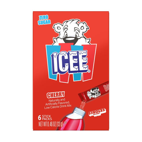 Pack 3 6 18 ICEE Cherry Singles To Go - of - Powdered Drink Mix - Zero Sugar - Sticks Per Box - Servings