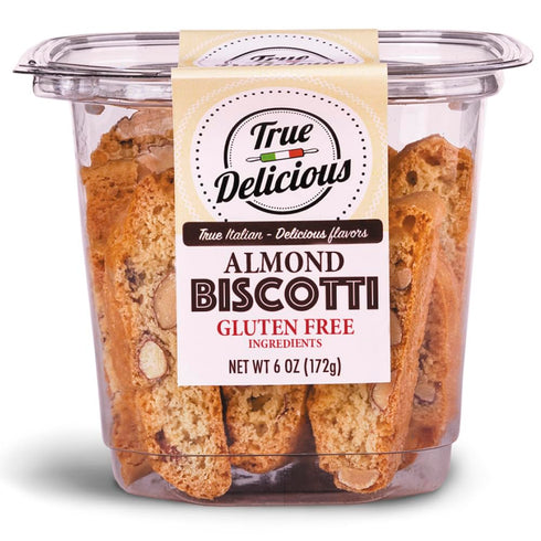 True Delicious GLUTEN FREE INGREDIENTS ALMOND BISCOTTI, buttery, fine Italian cookies, baked