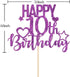 Purple Glitter Happy 10th Birthday Cake Topper - Cheers to 10 Years Children's Birthday Party Cake Decorations