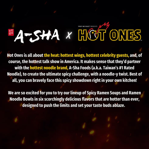 6 Pack, A-Sha x Hot Ones Spicy Ramen Noodle Soup Cup, Garlic Chili (Medium Heat) Flavor, Premium Microwaveable Ramen