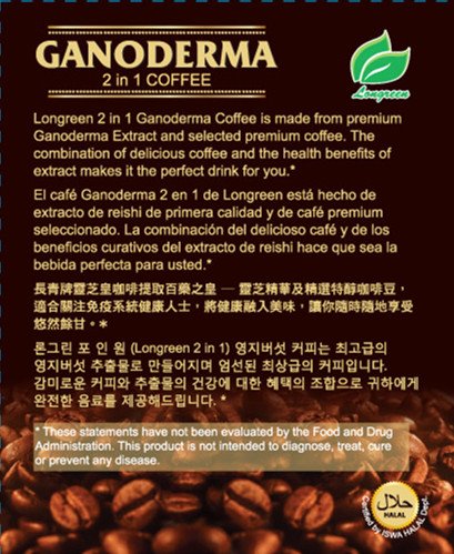 Ganoderma Coffee - Instant 2-in-1 Reishi Mushroom Coffee Mix, All Natural Ganoderma Lucidum, 30 Sachets