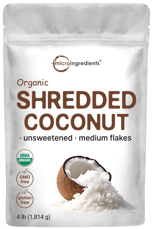Organic Shredded Coconut Flakes, 4lbs Raw Unsweetened, Great for Baking, Smoothies & Garnish, Non-GMO
