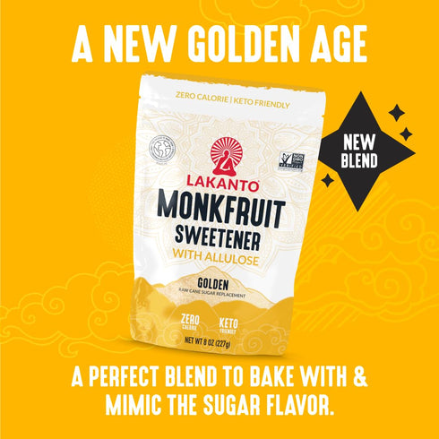 8 OZ Lakanto Golden Monk Fruit Sweetener With Allulose, Raw Cane Sugar Substitute, Monk Fruit Extract, Raw Sugar