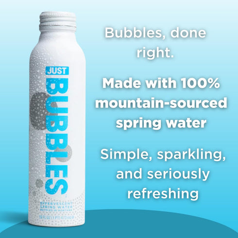 100% 16 Oz (Pack 12) JUST Bubbles - Pure Premium Sparkling Spring Water in a Fully Recyclable Reusable Eco-Friendly