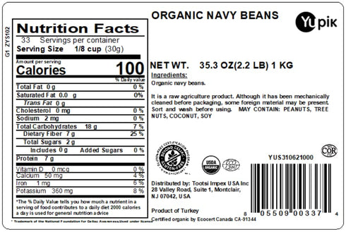 2.2 lb (35.3 oz), Yupik Organic Navy Beans, Non-GMO, Vegan & Gluten-Free, USDA Certified, Kosher, Creamy & Tender