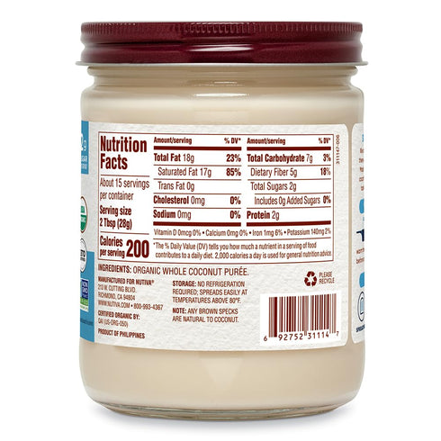 15 Oz, Nutiva Organic Coconut Manna Pured Coconut Butter, USDA Organic, Non-GMO, Vegan, Gluten-Free & Keto, Creamy