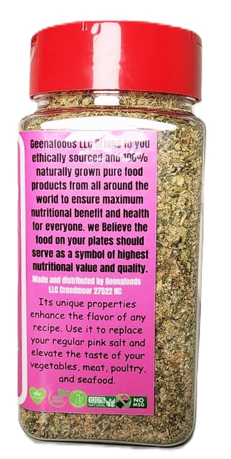 10oz Geenafoods Herbed Himalayan Pink Fine Salt, Artisan Crafted with Garlic, Onion, Rosemary, Basil, Parsley, more