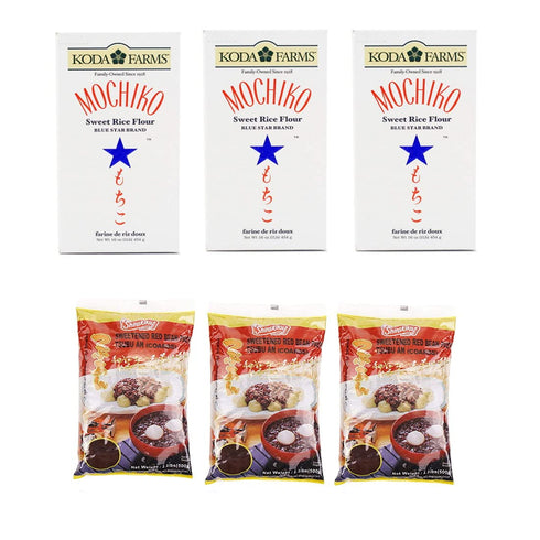 PARSIC 3-Pack Koda Farms Mochiko Sweet Rice Flour + 3-Pack Shirakiku Tsubu An