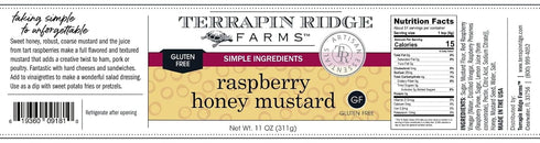 11 oz Raspberry Honey Mustard Sweet & Tangy Mustard for Sandwiches, Dips & Dressings, Gluten & Dairy Free by Terrapin