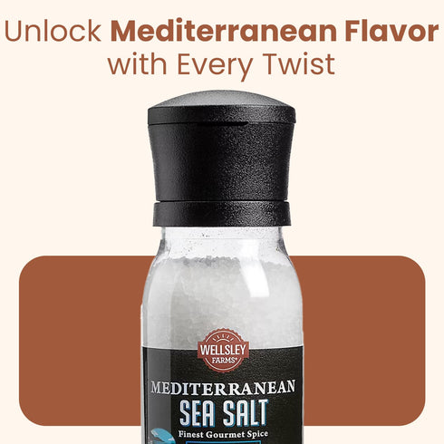 Wellsley Farms 14.6oz (1 Mediterranean Sea Salt Grinder - Non-GMO, Kosher Salt Coarse - Built-In Grinder for Fresh Sea