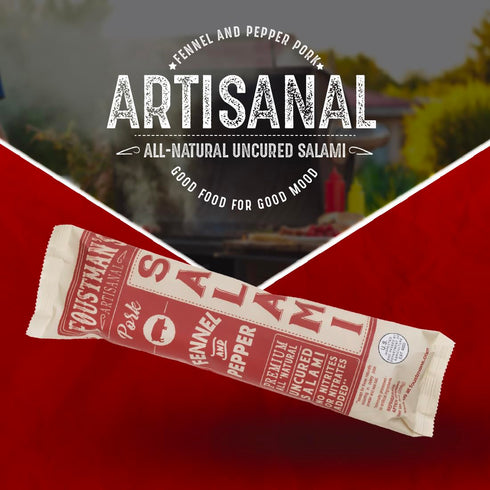 8 Oz Foustman's Salami Fennel and Pepper Pork Artisanal, Nitrate-Free, Naturally Cured, Gluten-Free, Dairy-Free, Sticks