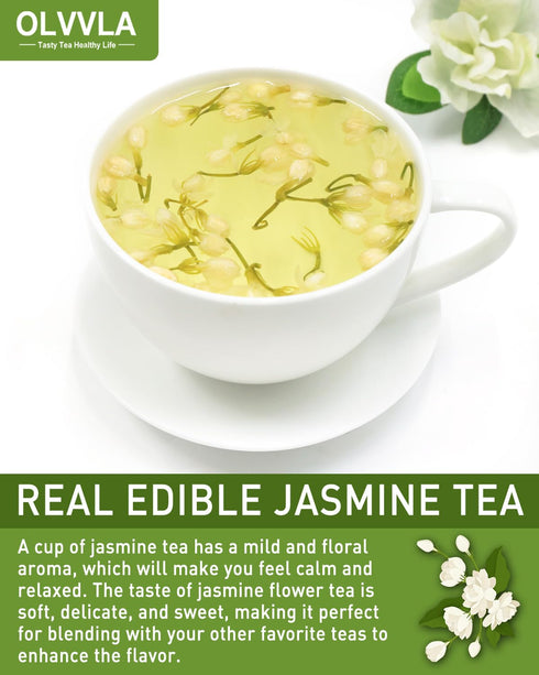 Olvvla - Dried Jasmine Flowers - 3oz/85g, 100% Natural Jasmine Tea Edible Flowers, Pure Jasmine Buds Loose Leaf Herbs