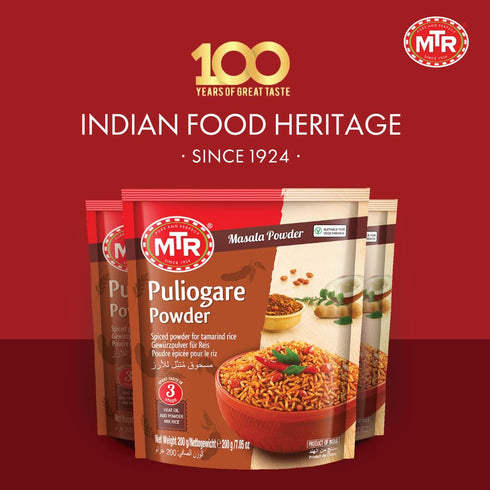 3 Pack 6 MTR Puliogare Powder Authentic Indian Spice Blend of Tamarind, Coconut, Red Chilli, Jaggery, Peanuts