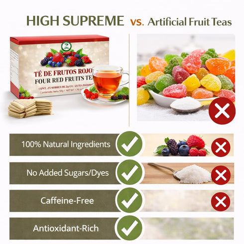 25 100% Frutos Rojos (Red Fruits) Herbal Tea Tea Bags Caffeine-Free Berry Infusion Naturally Tart & Refreshing Flavor