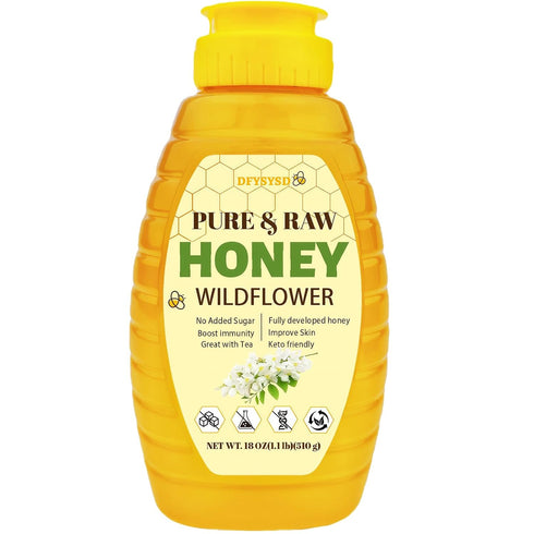 DFYSYSD Wildflower Honey, 100% Raw Unfiltered Honey, 18oz/510g, Natural and Pure, Fresh Sweetness,