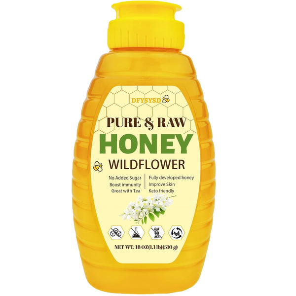 DFYSYSD Wildflower Honey, 100% Raw Unfiltered Honey, 18oz/510g, Natural and Pure, Fresh Sweetness,