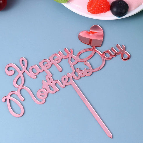10pcs Happy Mothers Day Cake Toppers Acrylic Picks for Mothers Day Birthday Cake Decoration - Rose Gold