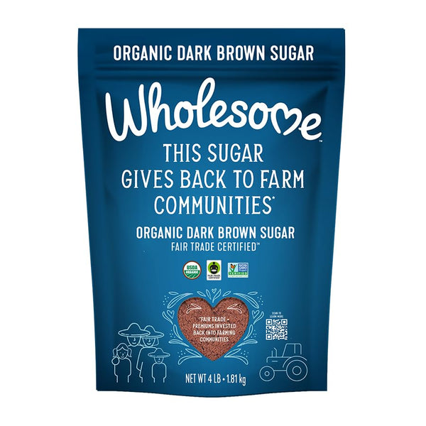 Wholesome Sweeteners 4LB Organic Dark Brown Sugar, Fair Trade, Non GMO, Gluten