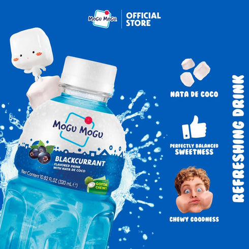 10.8oz (Pack 6) Mogu Mogu Blackcurrant Juice Drink with Nata de Coco Bold Fruit Flavor with Chewy Coconut Jelly