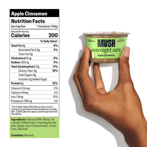 5oz MUSH Overnight Oats - Apple Cinnamon - Good Source of Fiber, Non-GMO, Dairy Free, Gluten Free