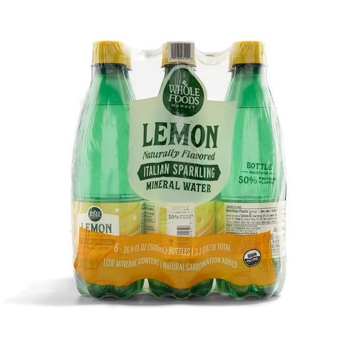 Whole Foods Market, Lemon Sparkling Mineral Water, 16.9 Fl Oz, 6 Count