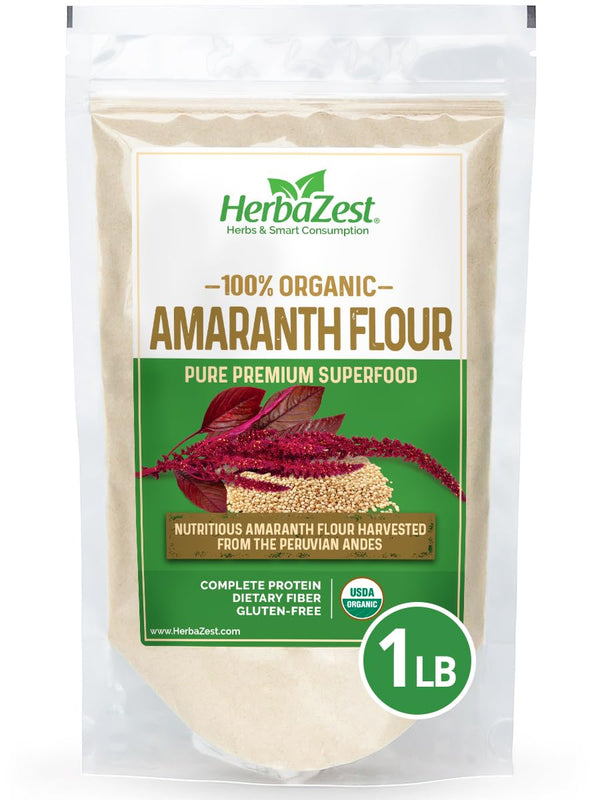 HerbaZest Amaranth Flour Organic 1 LB USDA Certified, Vegan & Gluten Free