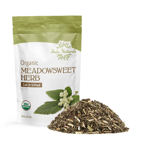 Halo Naturals Organic Meadowsweet Herb Cut & Sifted - 4 Ounces, USDA Certified, Resealable Pouch