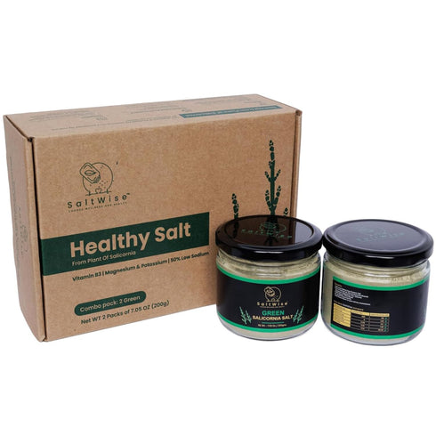 SaltWise Green Salt, Gourmet Chefs Jar 2-Pack 50% Less Sodium, Plant-Based Salt