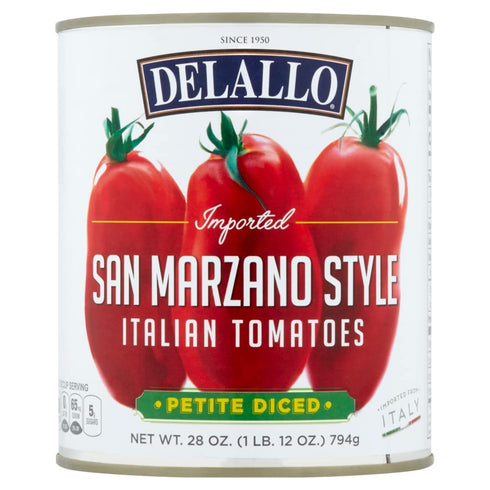 28 Packed DeLallo San Marzano Style Diced Tomatoes, Ounce Can, Italian Plum Tomatoes in Light Puree, Product of Italy