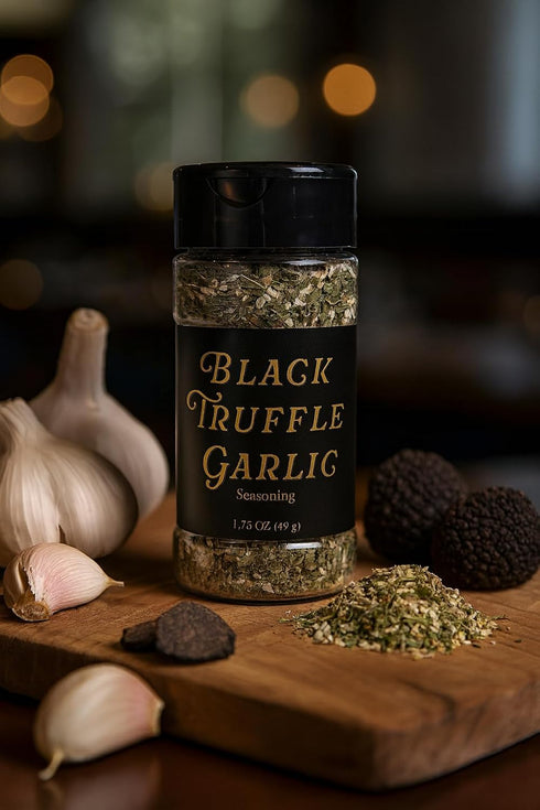 1.73 Black Truffle Garlic Seasoning, Black Truffle Salt with Garlic, Dairy-Free Seasoning for Fries, Popcorn, Steak