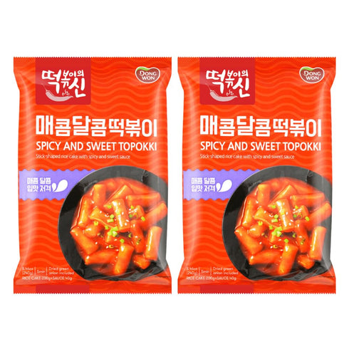 DONG WON Topokki with Spicy and Sweet Sauce, Korean Rice Cake Stick,