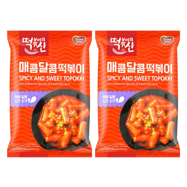 DONG WON Topokki with Spicy and Sweet Sauce, Korean Rice Cake Stick,