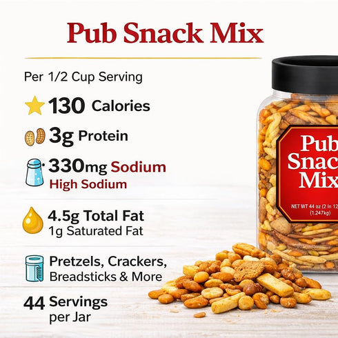 Generic 44 Oz Pub Snack Mix Crunch Assortment Party Size Savory Snack - Honey Mustard Cheddar Cheese Pretzel Sesame