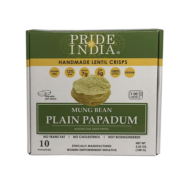Pride Of India - Mung Bean Plain Papadum Lentil Crisp, 10 count