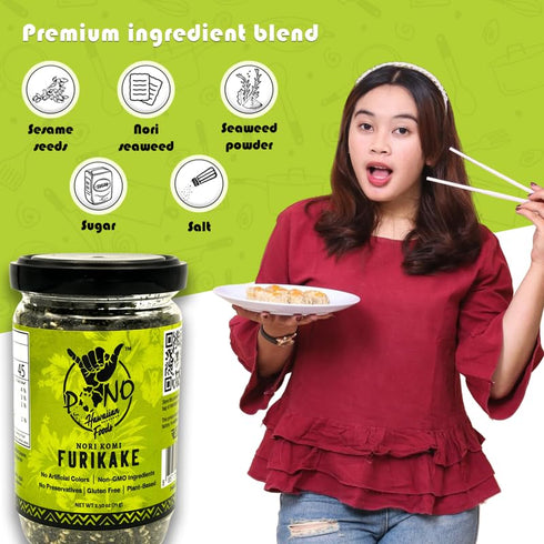 Pono Hawaiian Nori Komi Furikake Rice Seasoning - Gluten-Free and Non-GMO - Multi-Purpose Rice Seasoning – Free from Preservatives and Artificial Colors – Japanese Seasoning - 2.5 oz