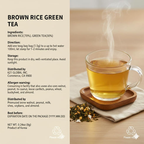 150 (1.5g Damtuh Korean Brown Rice Green Tea Roasted Genmaicha Blend, Nutty & Refreshing Flavor, Tea Bags each)