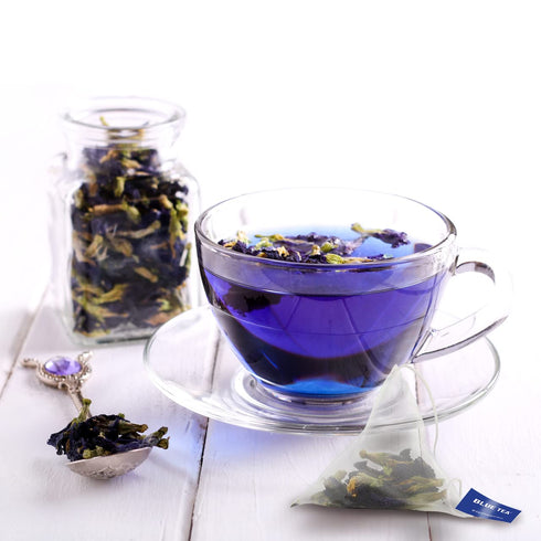 BLUE TEA - Butterfly Pea Flower Ashwagandha Herbal Tea - 10 Pyramid Tea Bags, Caffeine Free