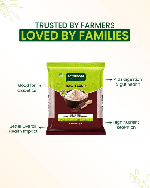 1 100% Farm Veda Ragi Atta- Kg | Natural Finger Millet Flour/Nachni Atta | Gluten-Free | Rich in Calcium & Iron