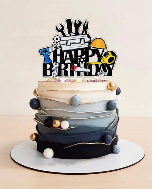 Tools Cake Topper - Acrylic Construction Theme for Engineer/Worker/Dad Birthday or Labor Day Party