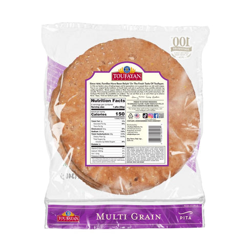 3 Pack (18 Toufayan Multigrain Pita Bread Soft Hearth-Baked Pocket Pita | Freeze on Arrival | Pitas Total)
