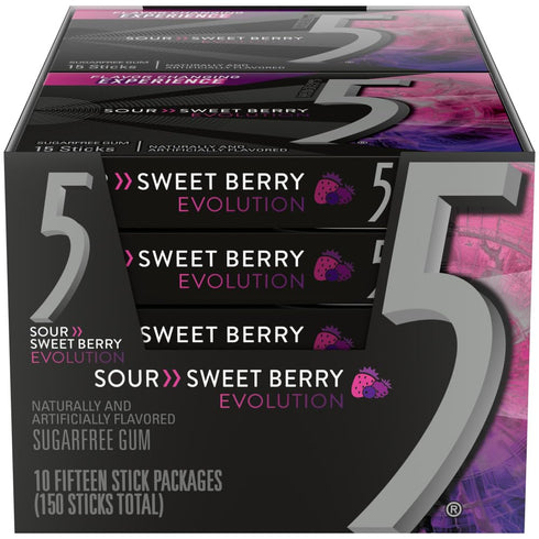 5 GUM Evolution Sour to Sweet Berry Flavor Changing Sugar Free Chewing